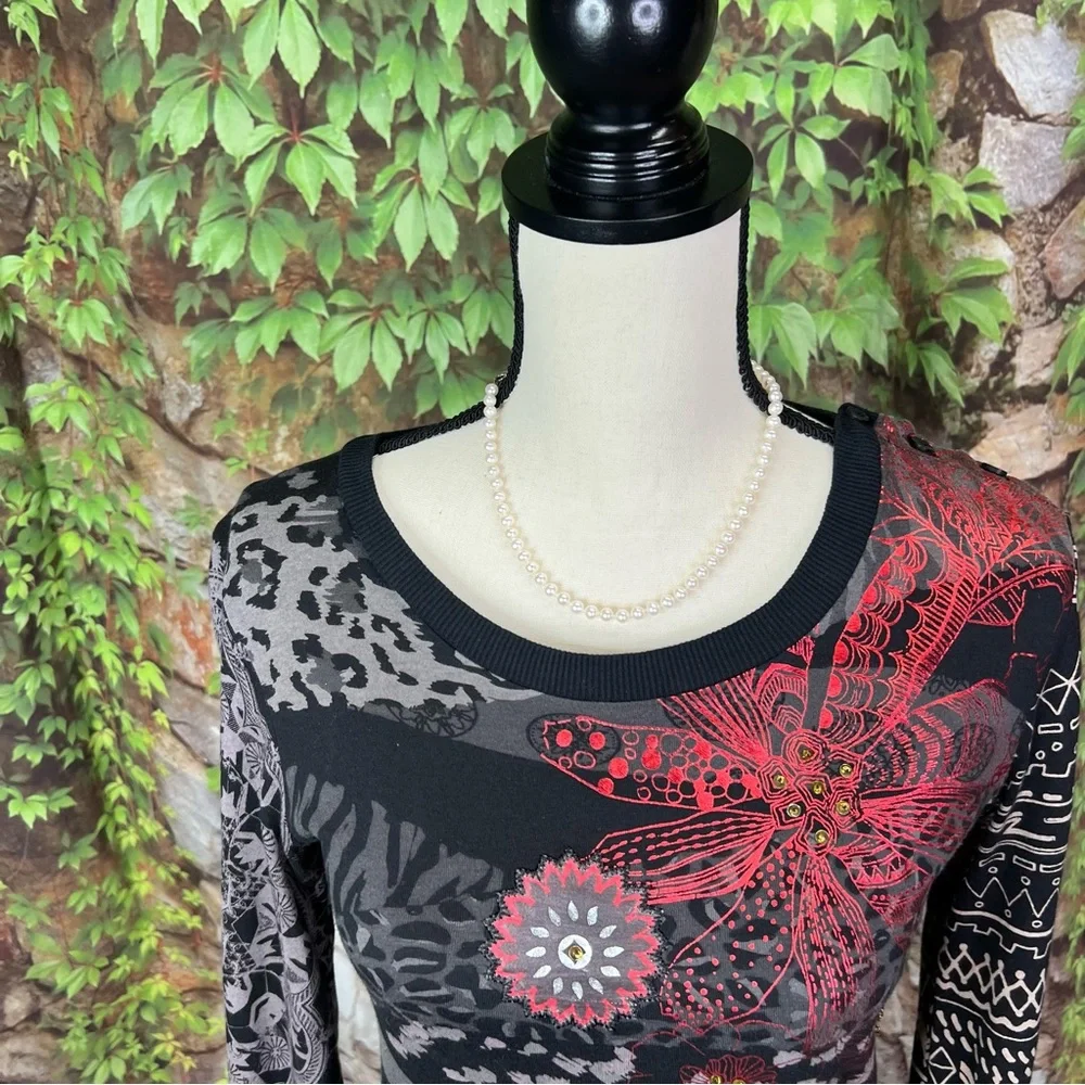 DESIGUAL Overprinted Long Sleeve Embellished Tunic, XS - Picture 7 of 9